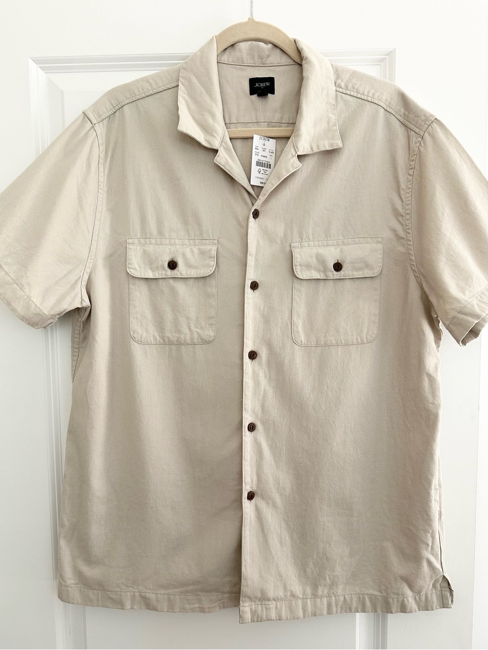 J. Crew Fall Textured Corduroy Short Sleeve Button Down Camp Shirt - Stone/Beige - Picture 7 of 17